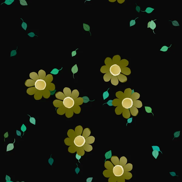 Flores Simples Con Hojas Verdes Composición Libre Ilustración Vectorial — Vector de stock