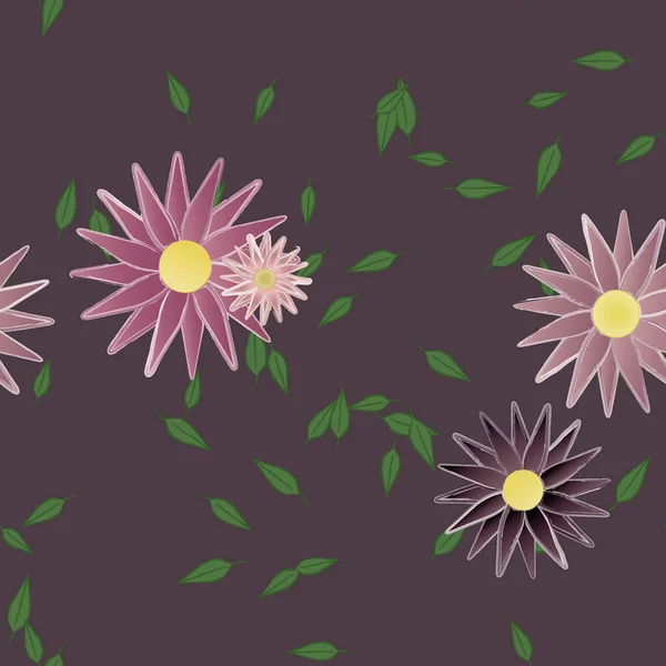 Flores Simples Con Hojas Verdes Composición Libre Ilustración Vectorial — Vector de stock