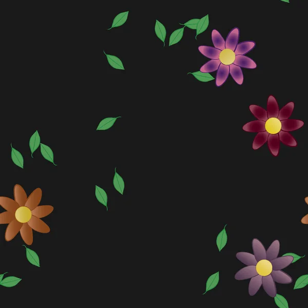 Flores Simples Con Hojas Verdes Composición Libre Ilustración Vectorial — Vector de stock