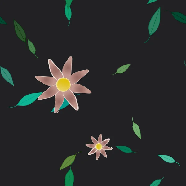 Fleurs Simples Avec Des Feuilles Vertes Composition Libre Illustration Vectorielle — Image vectorielle