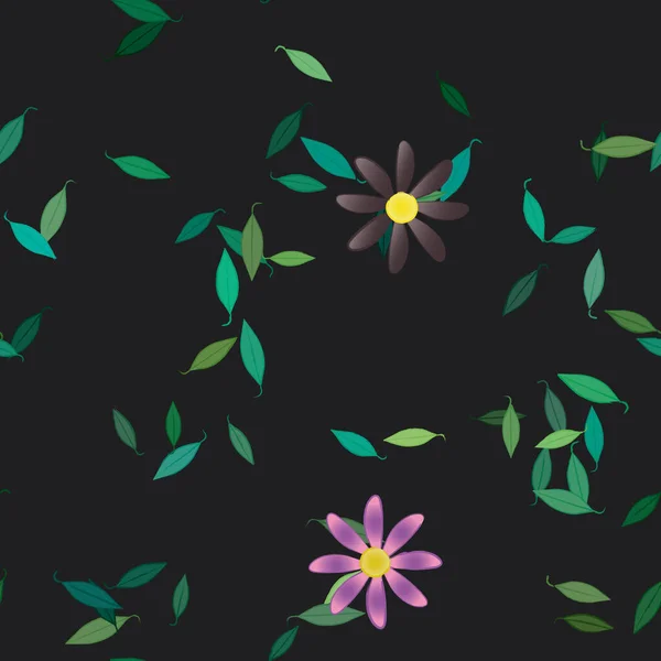 Fleurs Simples Avec Des Feuilles Vertes Composition Libre Illustration Vectorielle — Image vectorielle