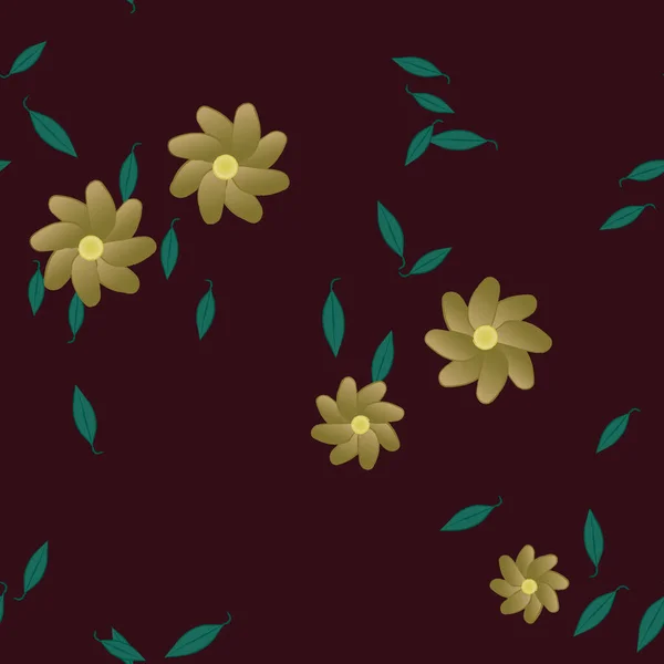 Flores Simples Con Hojas Verdes Composición Libre Ilustración Vectorial — Vector de stock