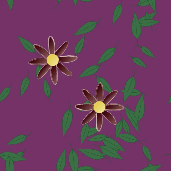 Fleurs Simples Avec Des Feuilles Vertes Composition Libre Illustration Vectorielle — Image vectorielle