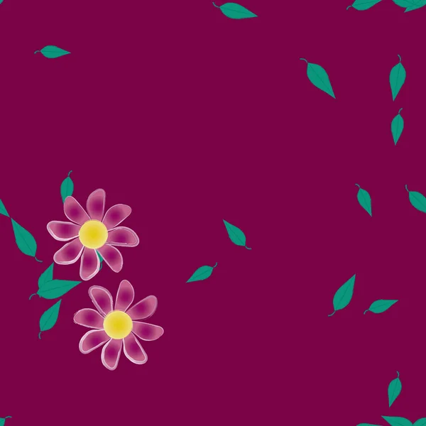 Flores Simples Con Hojas Verdes Composición Libre Ilustración Vectorial — Vector de stock