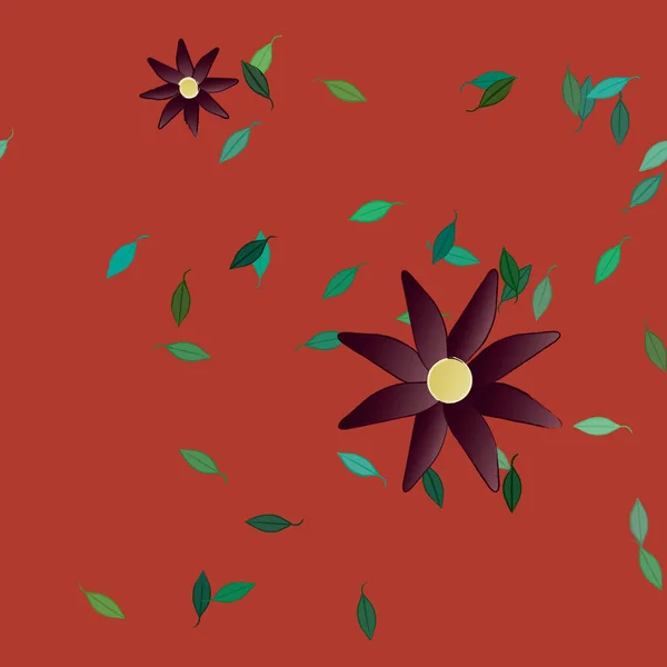 Flores Simples Con Hojas Verdes Composición Libre Ilustración Vectorial — Vector de stock