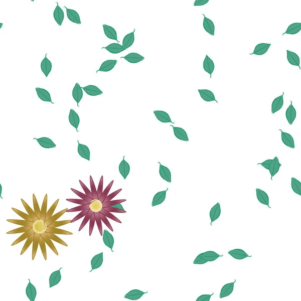 Flores Simples Con Hojas Verdes Composición Libre Ilustración Vectorial — Vector de stock