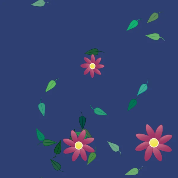 Flores Simples Con Hojas Verdes Composición Libre Ilustración Vectorial — Vector de stock