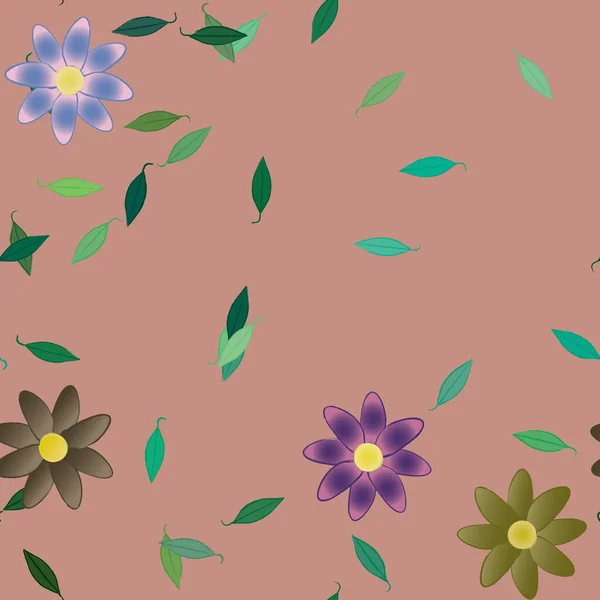 Fleurs Simples Avec Des Feuilles Vertes Composition Libre Illustration Vectorielle — Image vectorielle