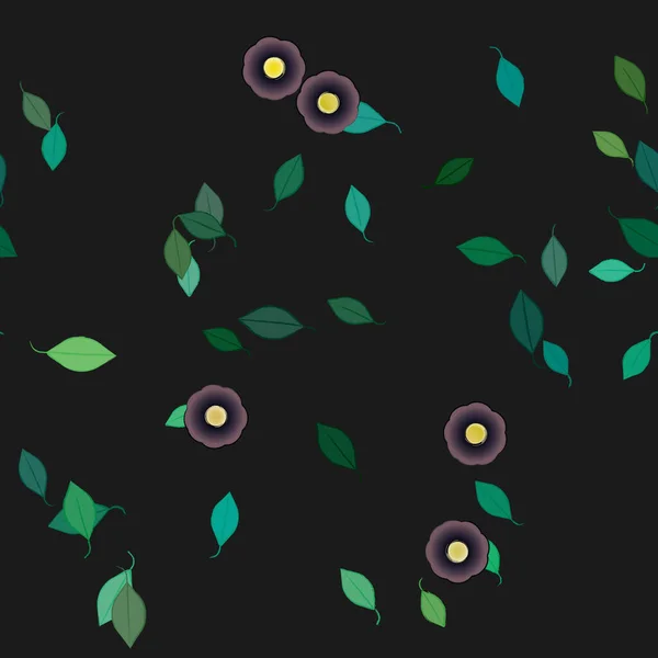 Eenvoudige Bloemen Met Groene Bladeren Vrije Samenstelling Vector Illustratie — Stockvector