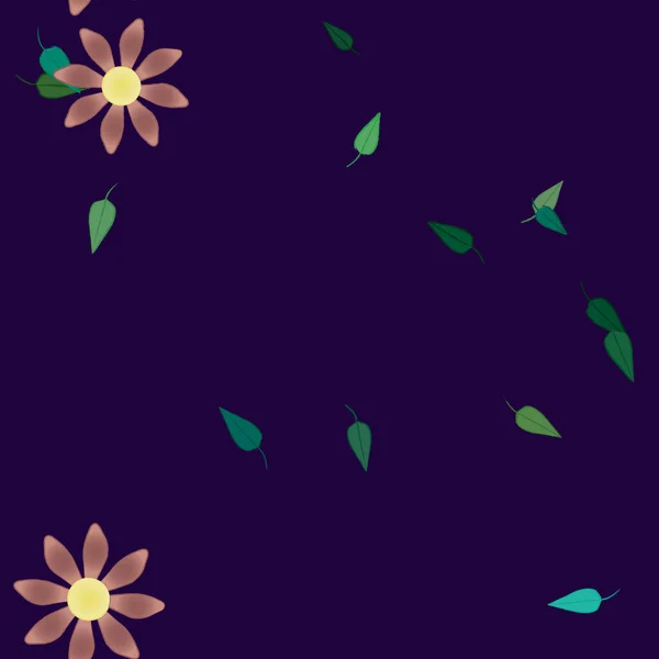 Fleurs Simples Avec Des Feuilles Vertes Composition Libre Illustration Vectorielle — Image vectorielle