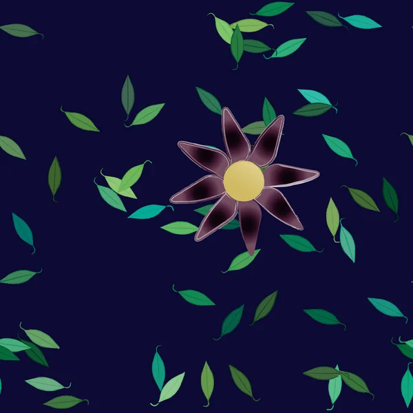 Fleurs Simples Avec Des Feuilles Vertes Composition Libre Illustration Vectorielle — Image vectorielle