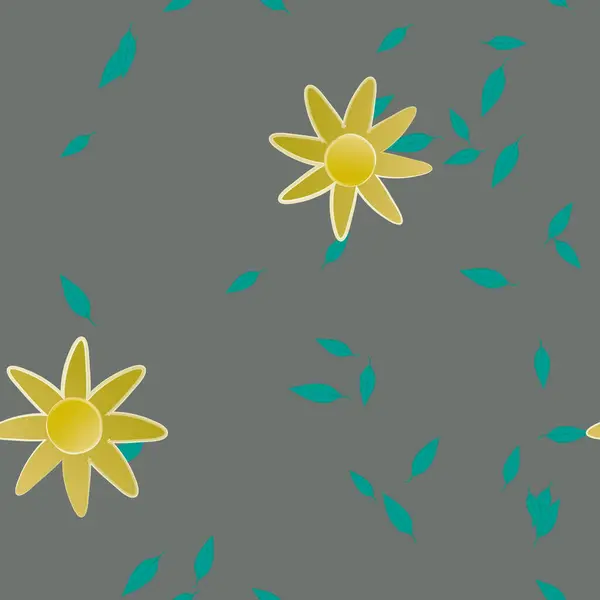 Eenvoudige Bloemen Met Groene Bladeren Vrije Samenstelling Vector Illustratie — Stockvector