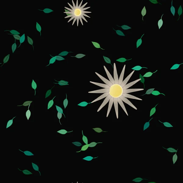 Flores Simples Con Hojas Verdes Composición Libre Ilustración Vectorial — Vector de stock