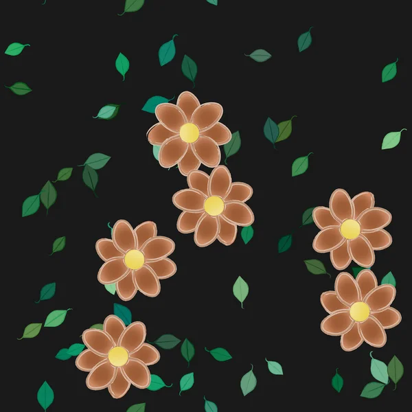 Fleurs Simples Avec Des Feuilles Vertes Composition Libre Illustration Vectorielle — Image vectorielle