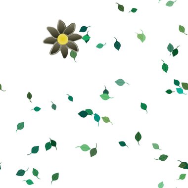 Serbest kompozisyonda yeşil yapraklı basit çiçekler, vektör illüstrasyonu