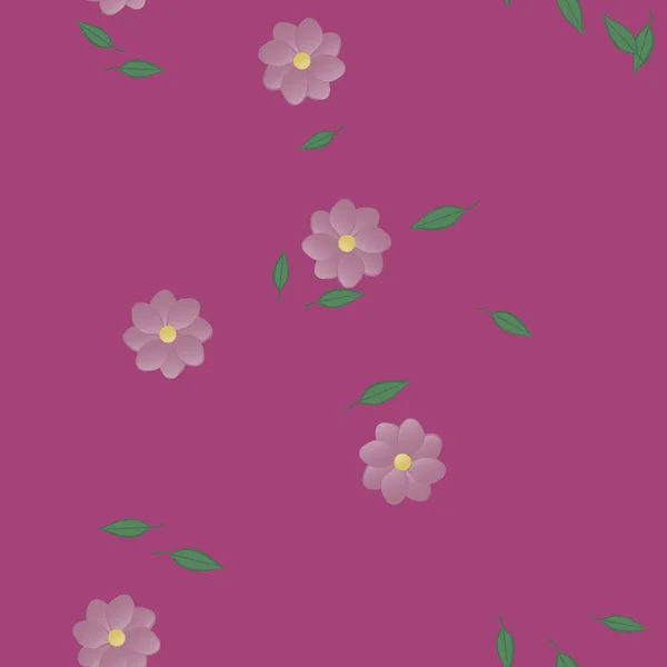 Flores Simples Con Hojas Verdes Composición Libre Ilustración Vectorial — Vector de stock