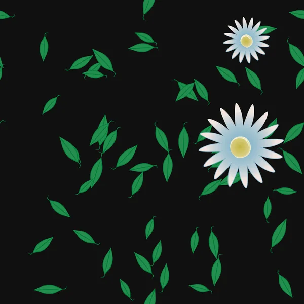 Flores Simples Con Hojas Verdes Composición Libre Ilustración Vectorial — Archivo Imágenes Vectoriales