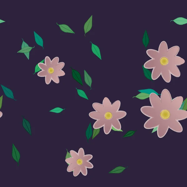 Flores Simples Con Hojas Verdes Composición Libre Ilustración Vectorial — Archivo Imágenes Vectoriales