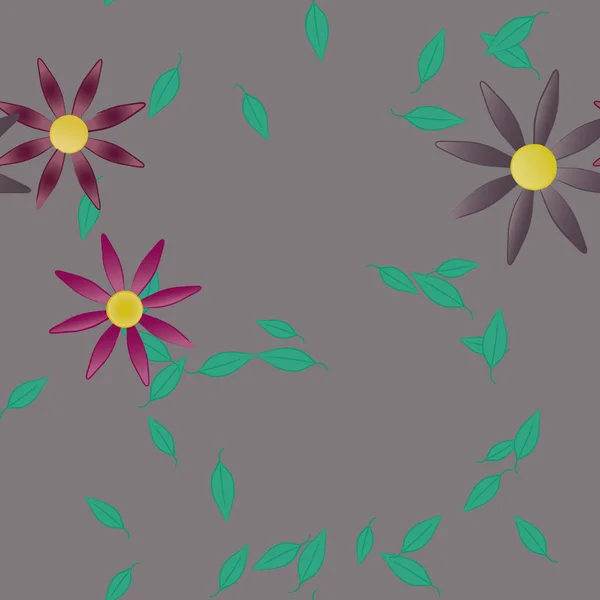 Flores Simples Con Hojas Verdes Composición Libre Ilustración Vectorial — Archivo Imágenes Vectoriales