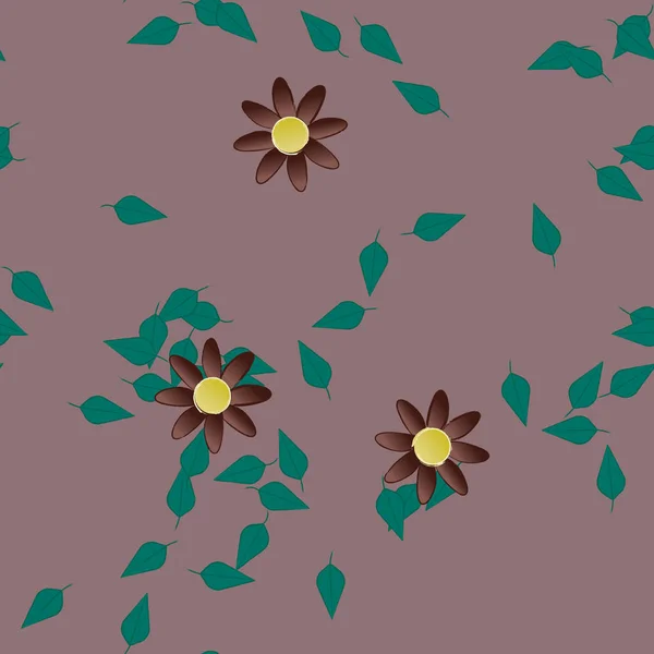 Flores Simples Con Hojas Verdes Composición Libre Ilustración Vectorial — Vector de stock