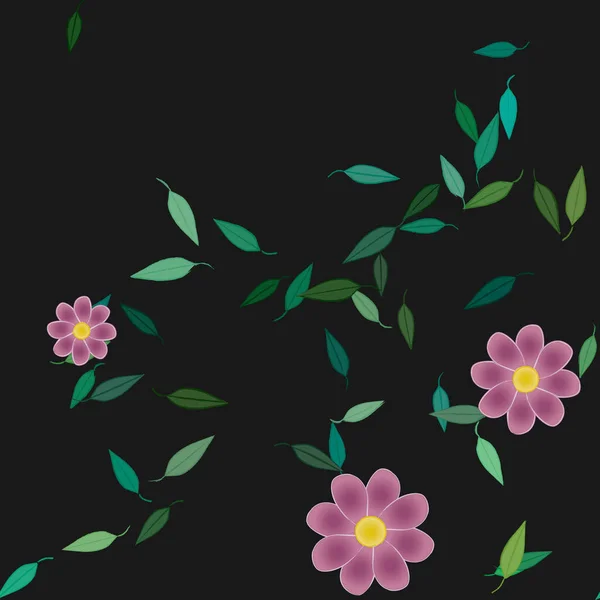 Enkla Blommor Med Gröna Blad Fri Sammansättning Vektor Illustration — Stock vektor