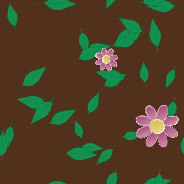 Flores Simples Con Hojas Verdes Composición Libre Ilustración Vectorial — Vector de stock