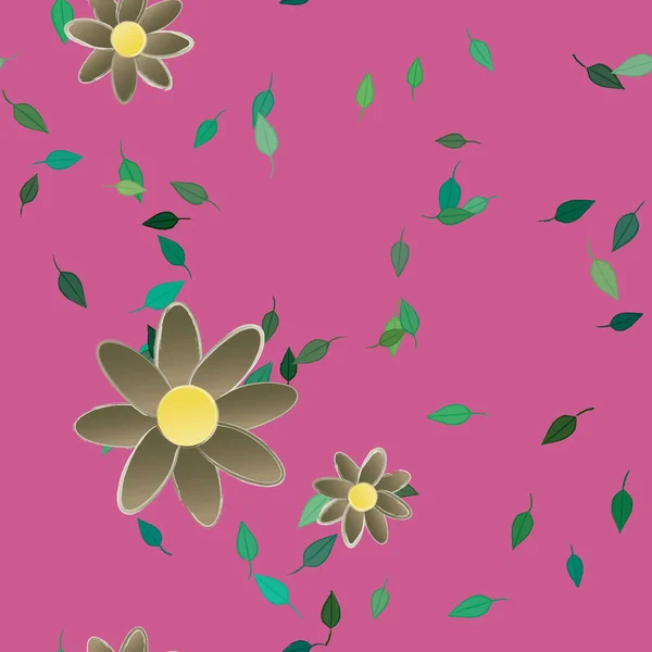 Flores Simples Con Hojas Verdes Composición Libre Ilustración Vectorial — Archivo Imágenes Vectoriales