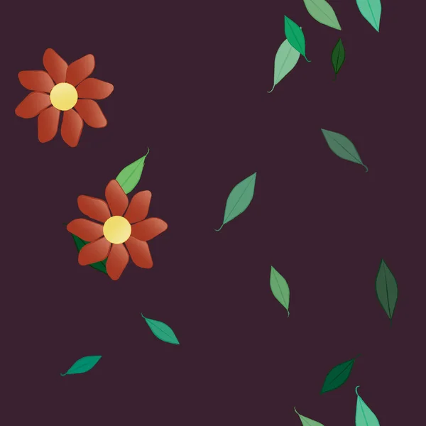 Flores Simples Con Hojas Verdes Composición Libre Ilustración Vectorial — Vector de stock