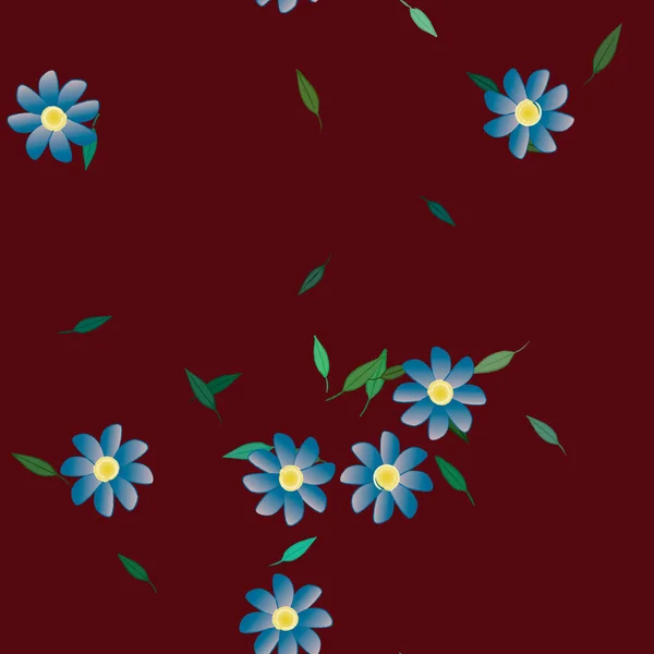 Flores Simples Con Hojas Verdes Composición Libre Ilustración Vectorial — Vector de stock