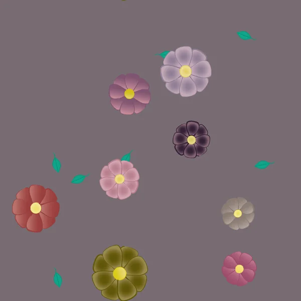 Flores Simples Con Hojas Verdes Composición Libre Ilustración Vectorial — Archivo Imágenes Vectoriales