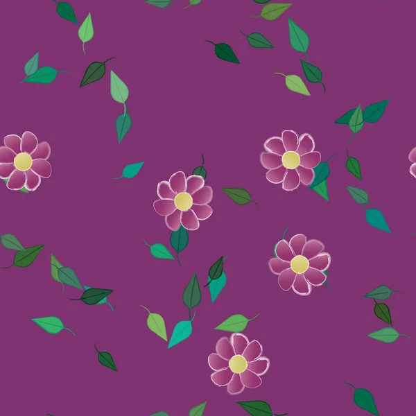 Fleurs Simples Avec Des Feuilles Vertes Composition Libre Illustration Vectorielle — Image vectorielle