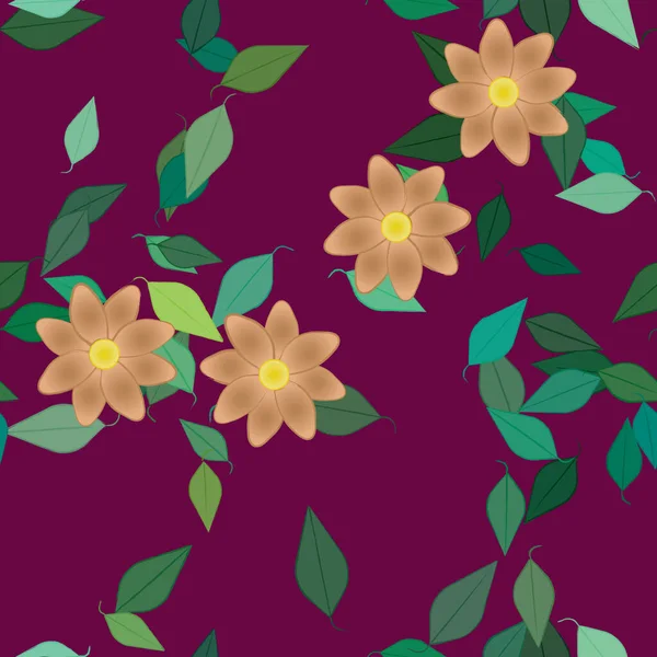 Fleurs Simples Avec Des Feuilles Vertes Composition Libre Illustration Vectorielle — Image vectorielle