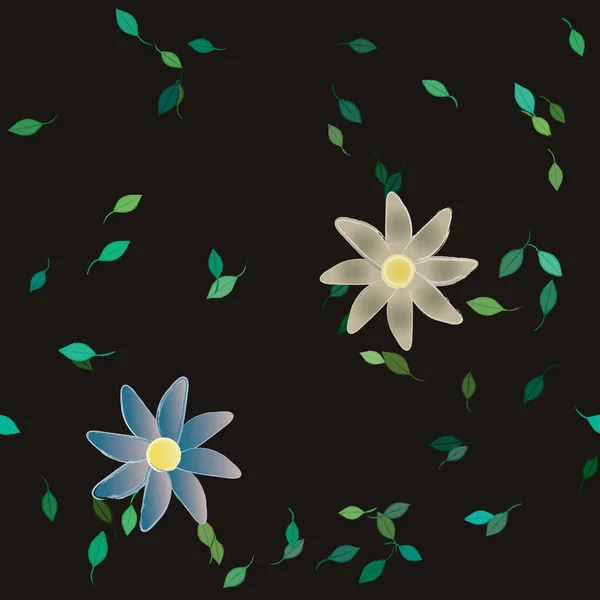 Fleurs Simples Avec Des Feuilles Vertes Composition Libre Illustration Vectorielle — Image vectorielle