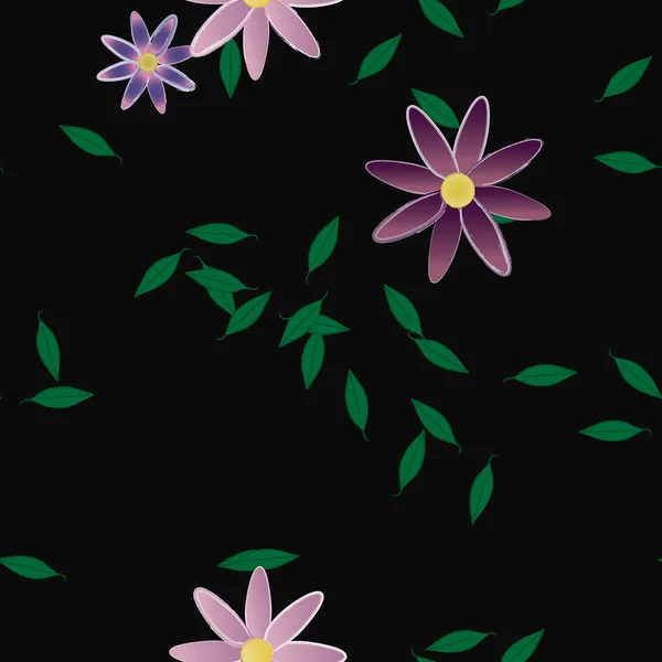 Fleurs Simples Avec Des Feuilles Vertes Composition Libre Illustration Vectorielle — Image vectorielle