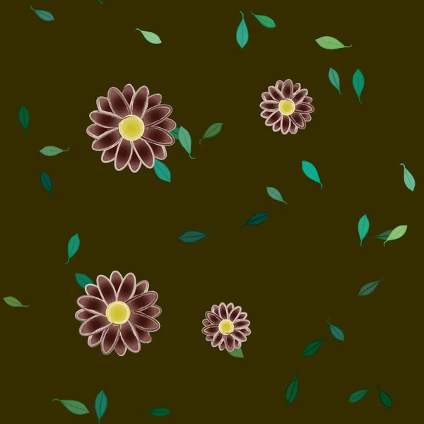 Flores Simples Con Hojas Verdes Composición Libre Ilustración Vectorial — Vector de stock