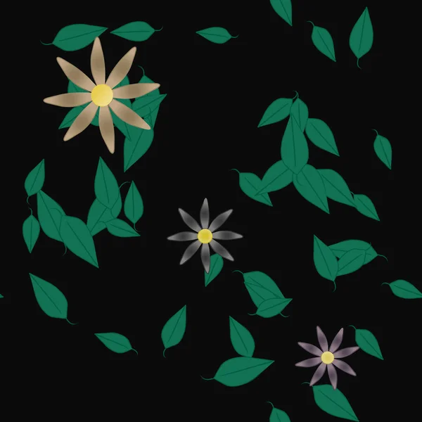 Fleurs Simples Avec Des Feuilles Vertes Composition Libre Illustration Vectorielle — Image vectorielle