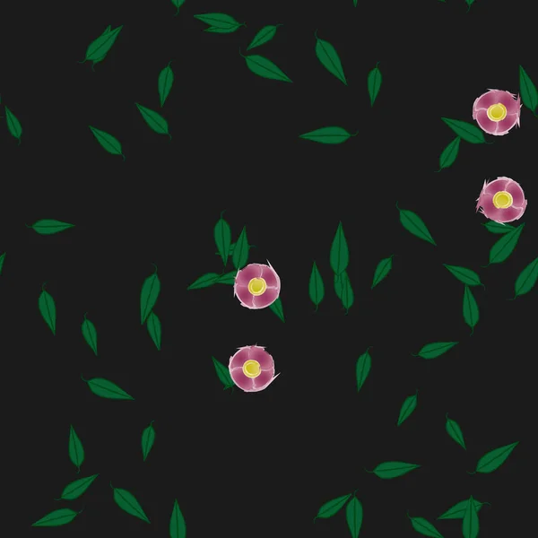 Flores Simples Con Hojas Verdes Composición Libre Ilustración Vectorial — Vector de stock