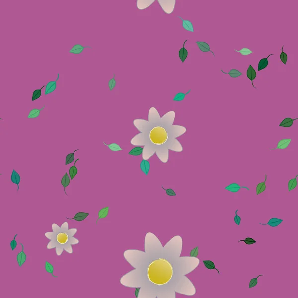 Flores Simples Con Hojas Verdes Composición Libre Ilustración Vectorial — Vector de stock