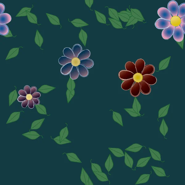 Flores Simples Con Hojas Verdes Composición Libre Ilustración Vectorial — Archivo Imágenes Vectoriales