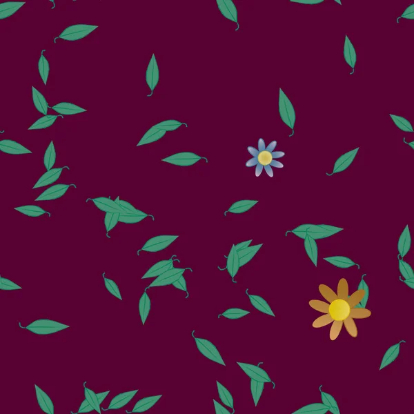 Flores Simples Con Hojas Verdes Composición Libre Ilustración Vectorial — Vector de stock