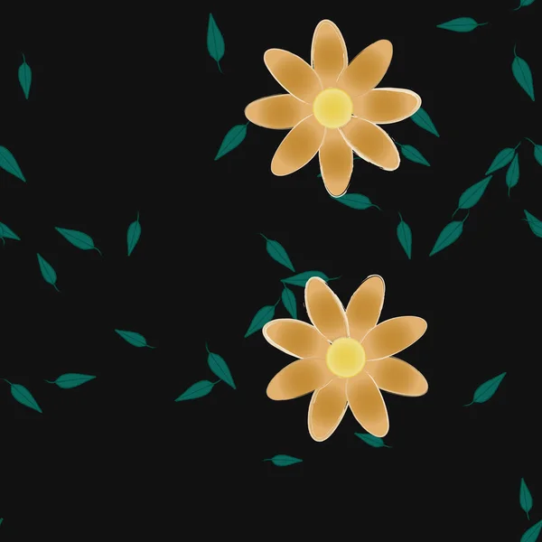 Flores Simples Con Hojas Verdes Composición Libre Ilustración Vectorial — Archivo Imágenes Vectoriales