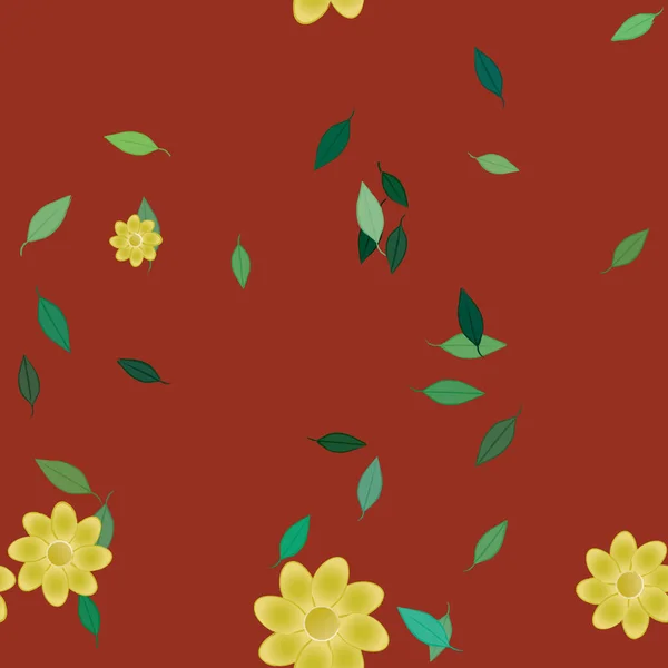 Flores Simples Con Hojas Verdes Composición Libre Ilustración Vectorial — Archivo Imágenes Vectoriales