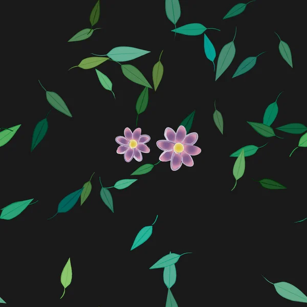 Flores Simples Con Hojas Verdes Composición Libre Ilustración Vectorial — Vector de stock