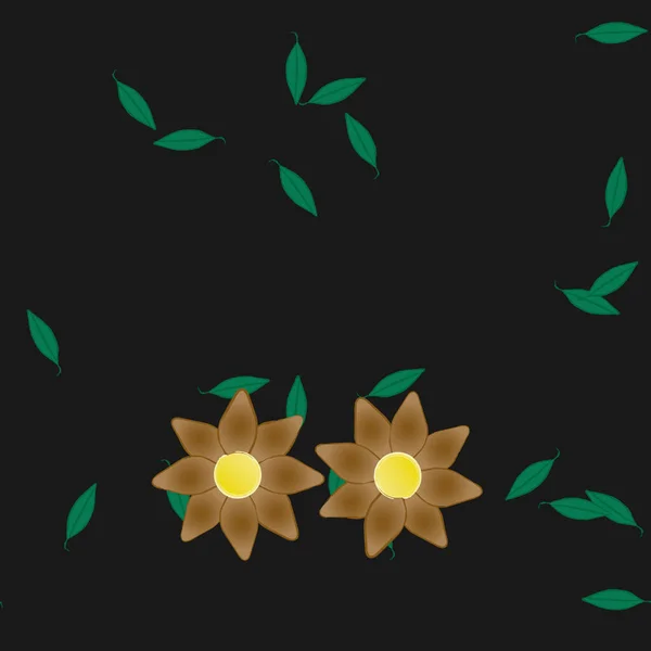 Flores Simples Con Hojas Verdes Composición Libre Ilustración Vectorial — Vector de stock