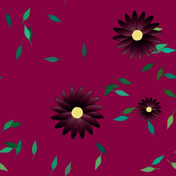 Flores Simples Con Hojas Verdes Composición Libre Ilustración Vectorial — Vector de stock