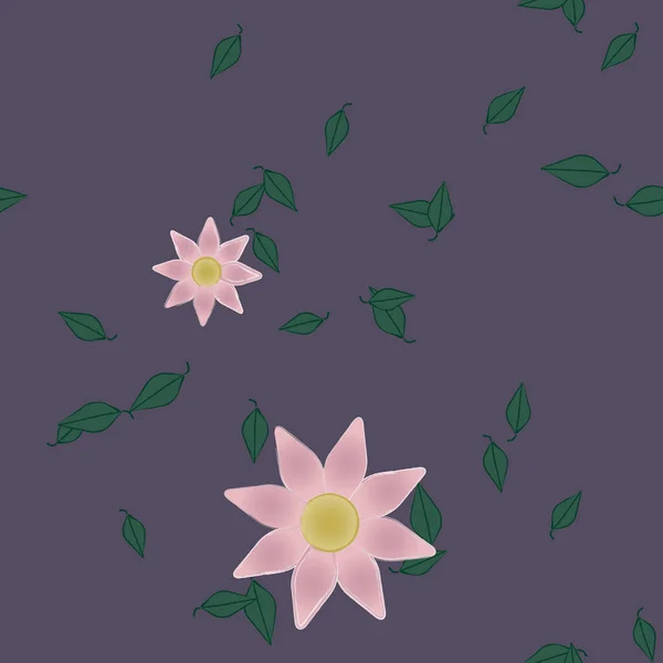 Flores Simples Con Hojas Verdes Composición Libre Ilustración Vectorial — Archivo Imágenes Vectoriales