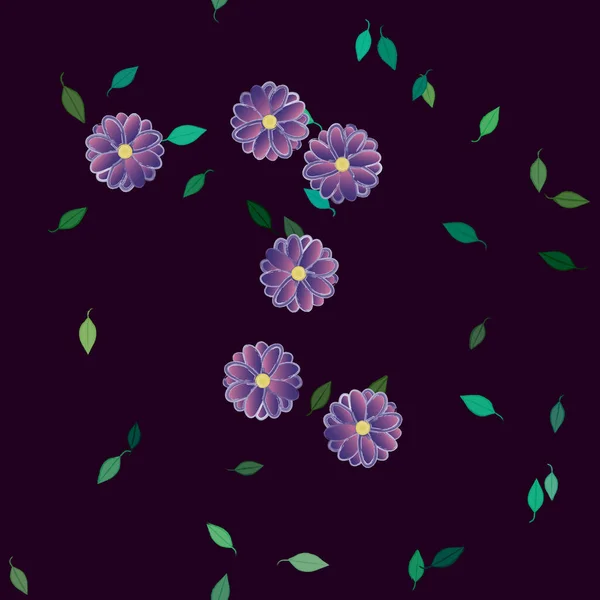 Flores Simples Con Hojas Verdes Composición Libre Ilustración Vectorial — Vector de stock