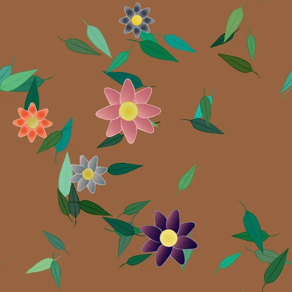 Flores Simples Con Hojas Verdes Composición Libre Ilustración Vectorial — Vector de stock