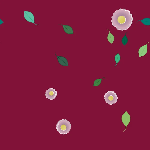 Fleurs Simples Avec Des Feuilles Vertes Composition Libre Illustration Vectorielle — Image vectorielle