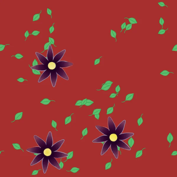 Fleurs Simples Avec Des Feuilles Vertes Composition Libre Illustration Vectorielle — Image vectorielle